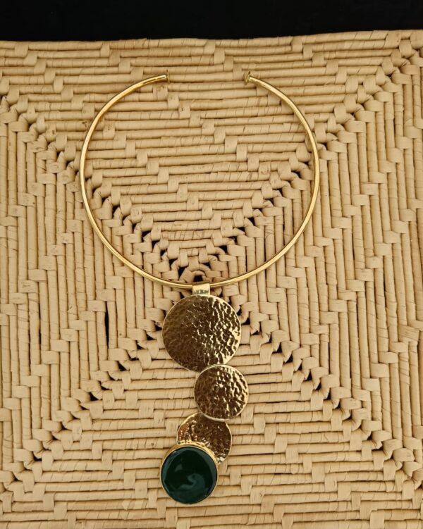 collier 3 rond pierre verte